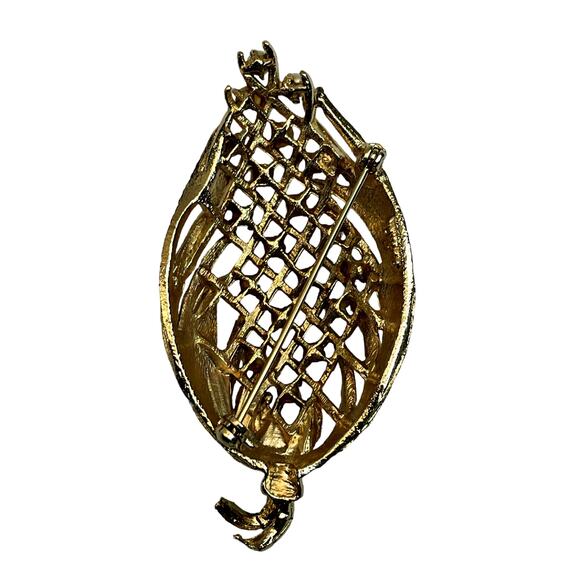 Lisner Vtg Brushed Gold Tone Faux Pearls Leaf Wheat Flower Bud Seed Brooch Pin - Picture 3 of 4